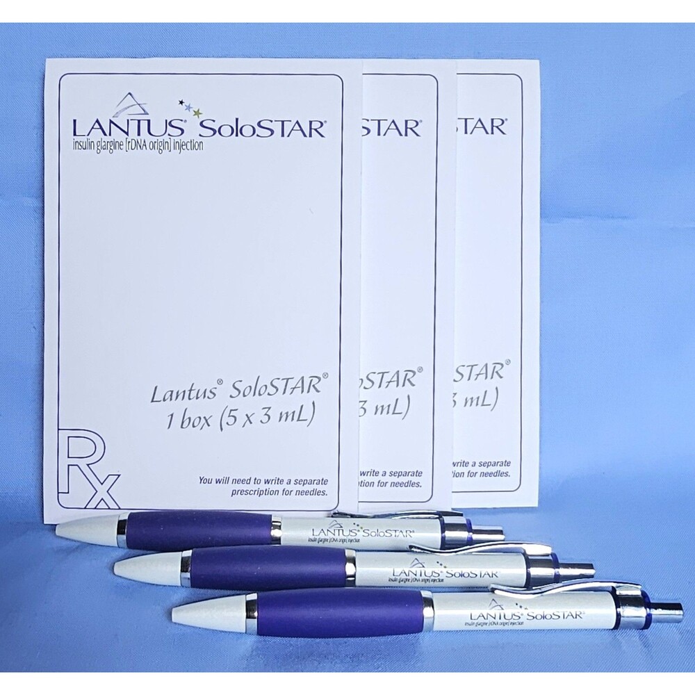 3 Lantus Solostar Pens 3 Notepads Drug Rep Pharmaceutical Collectible NEW Promo